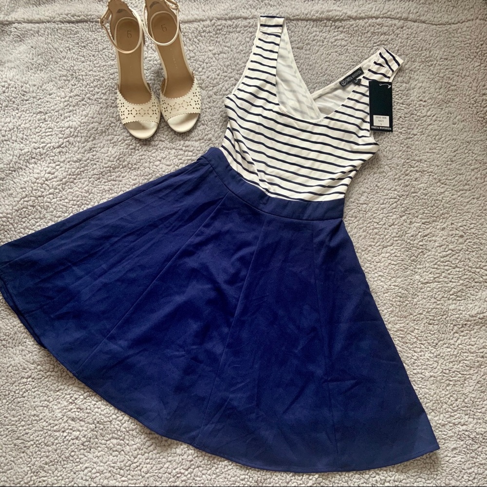 Navy blue and white striped dress